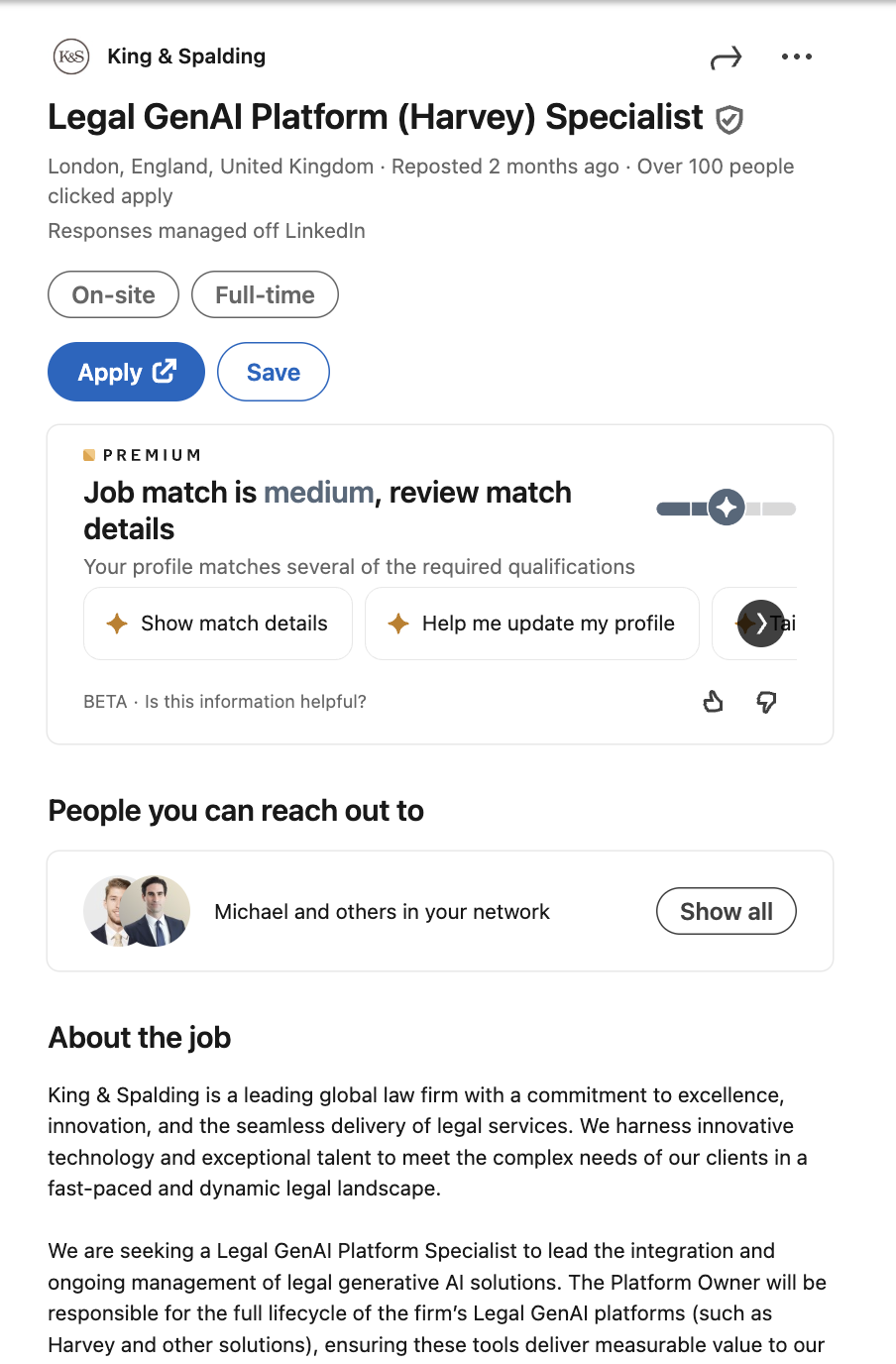 King & Spalding Harvey specialist